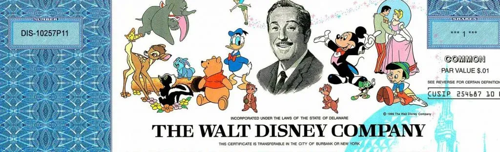 cropped disney stock certificate