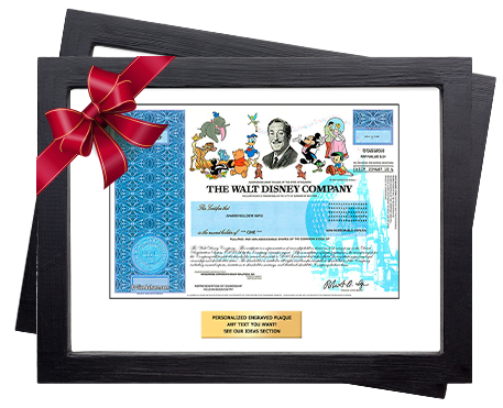 Disney framed stock certificate with bow